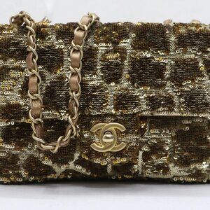 Chanel Small Sequin Quilted Single Flap Gold
